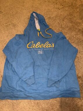 Cabela's Blue Hoodie with Yellow Trim and Tag